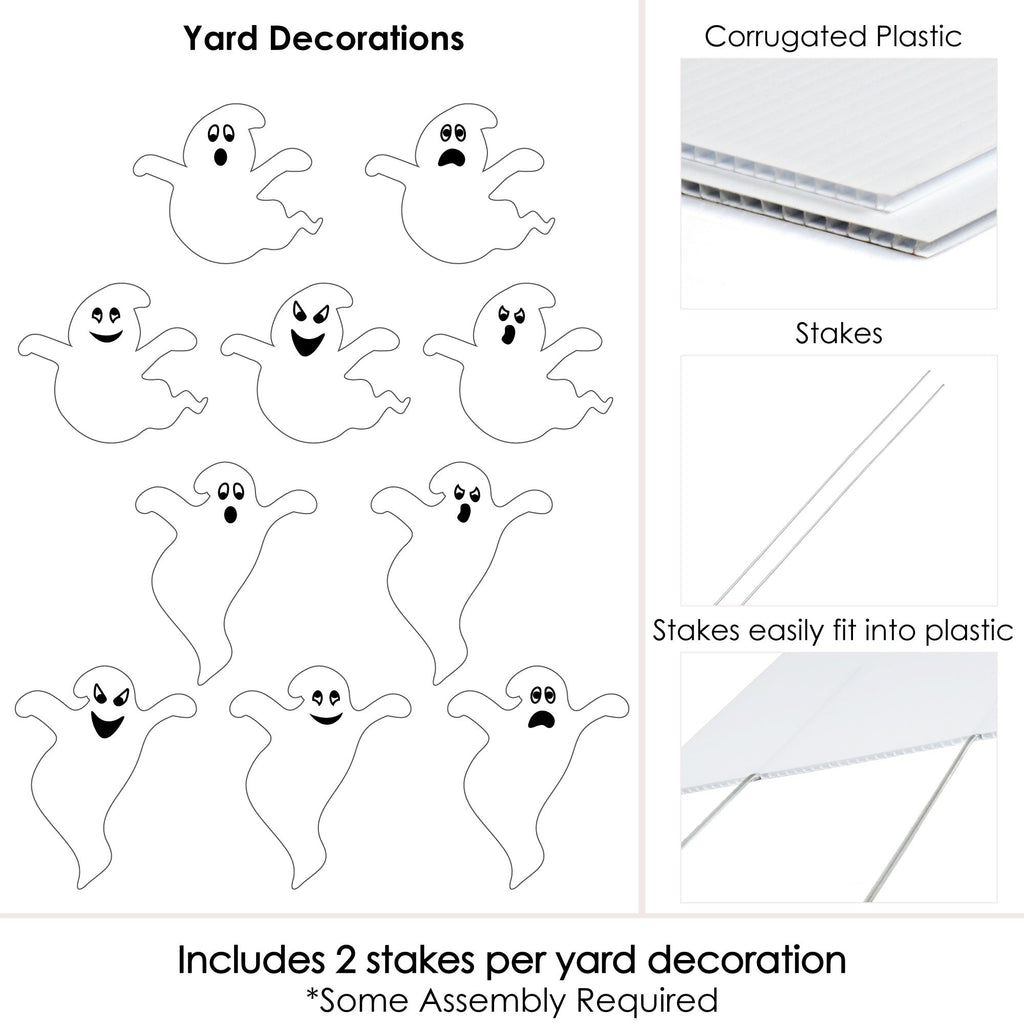 Witchwood™ Big Dot of Happiness Spooky Ghost - Ghost Shape Lawn Decoration Signs - Outdoor Halloween Yard Decorations - 10 Piece
