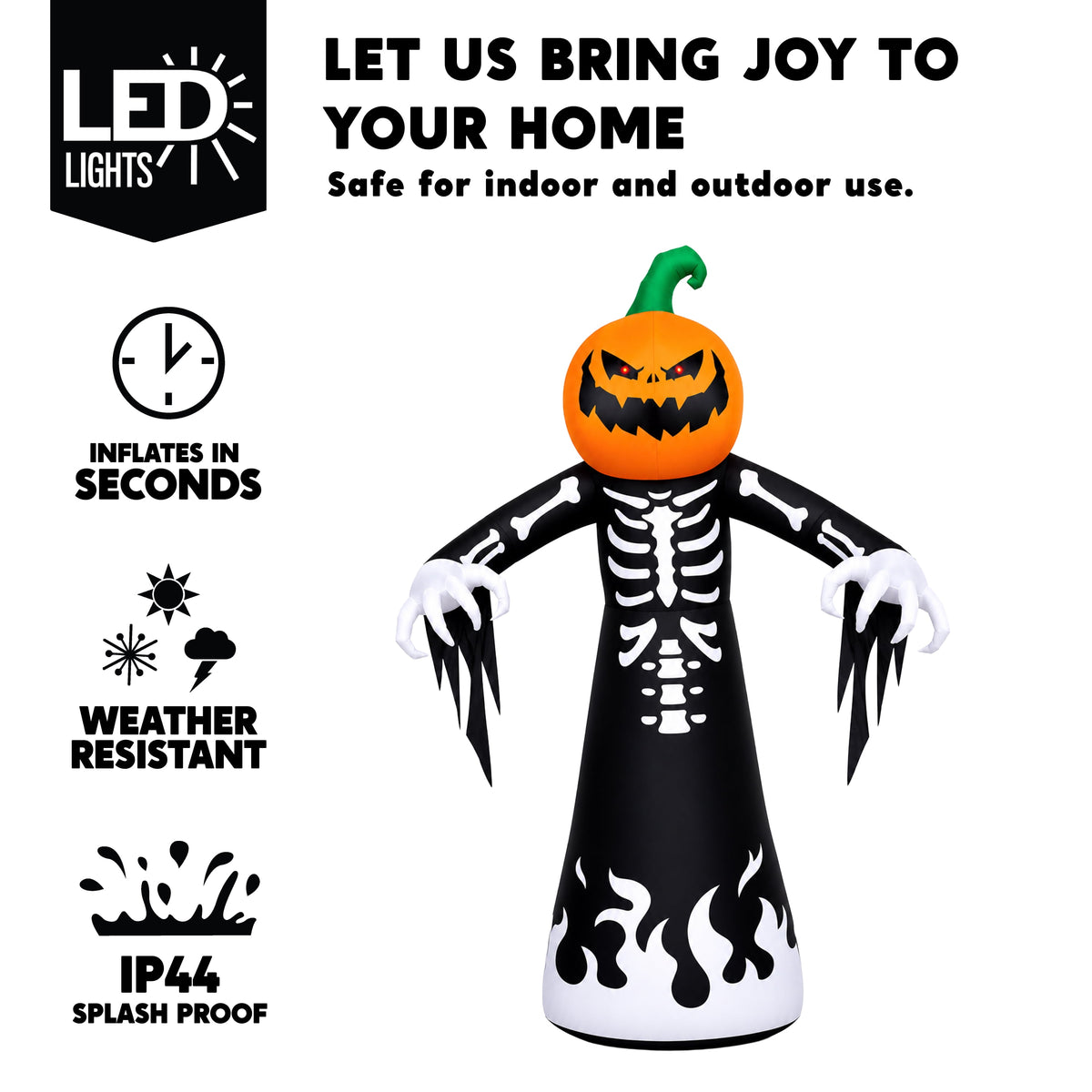 Witchwood™ 9 ft Halloween Inflatables Pumpkin Skeleton Decorations with Built-in LED Lights,Large Blow Up Decoration for Yard Lawn Garden Indoor Outdoor, Pumpkin Skeleton Inflatable Decoration