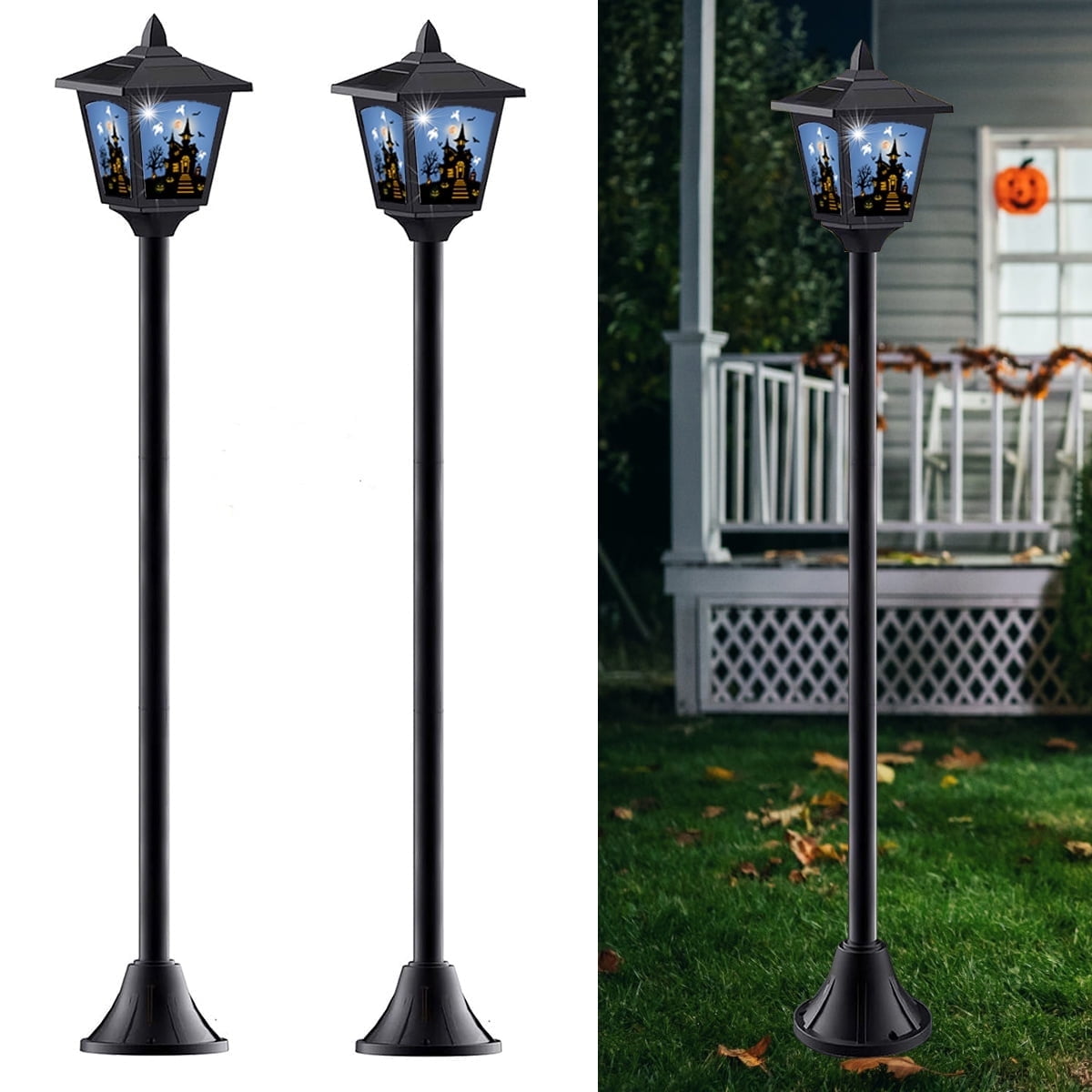 Witchwood™ 2-Pack Haunted House Solar Post Lights - Spooky Halloween Decoration with Eerie Glow, 40" Rust-Proof Stake, Auto On/Off for Outdoor Yard