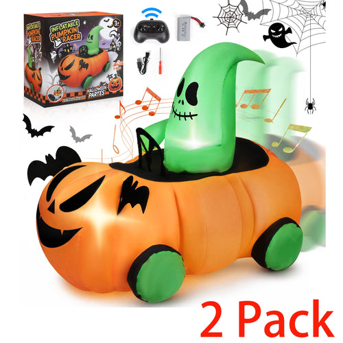Witchwood™ (2 pack) 2.6ft Halloween Inflatable with Music and Lights,Remote Control Pumpkin Ghost Car,Blow ups Rc Car,Indoor Outdoor,Orange Green