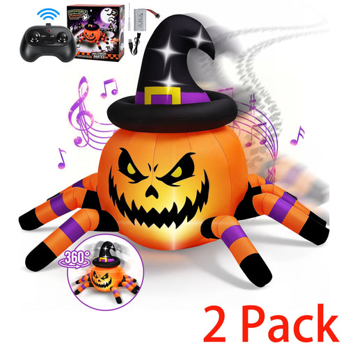 Witchwood™ (2 pack) 2.6ft Remote Control Halloween Inflatable with Music Lights,Pumpkin Spider Car Blow ups Rc Car,Indoor Outdoor Decorations