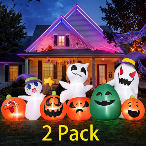 Witchwood™ (2 pack) 7ft Long Halloween Inflatable with Lights,Pumpkin Ghost for Outdoor Decorations