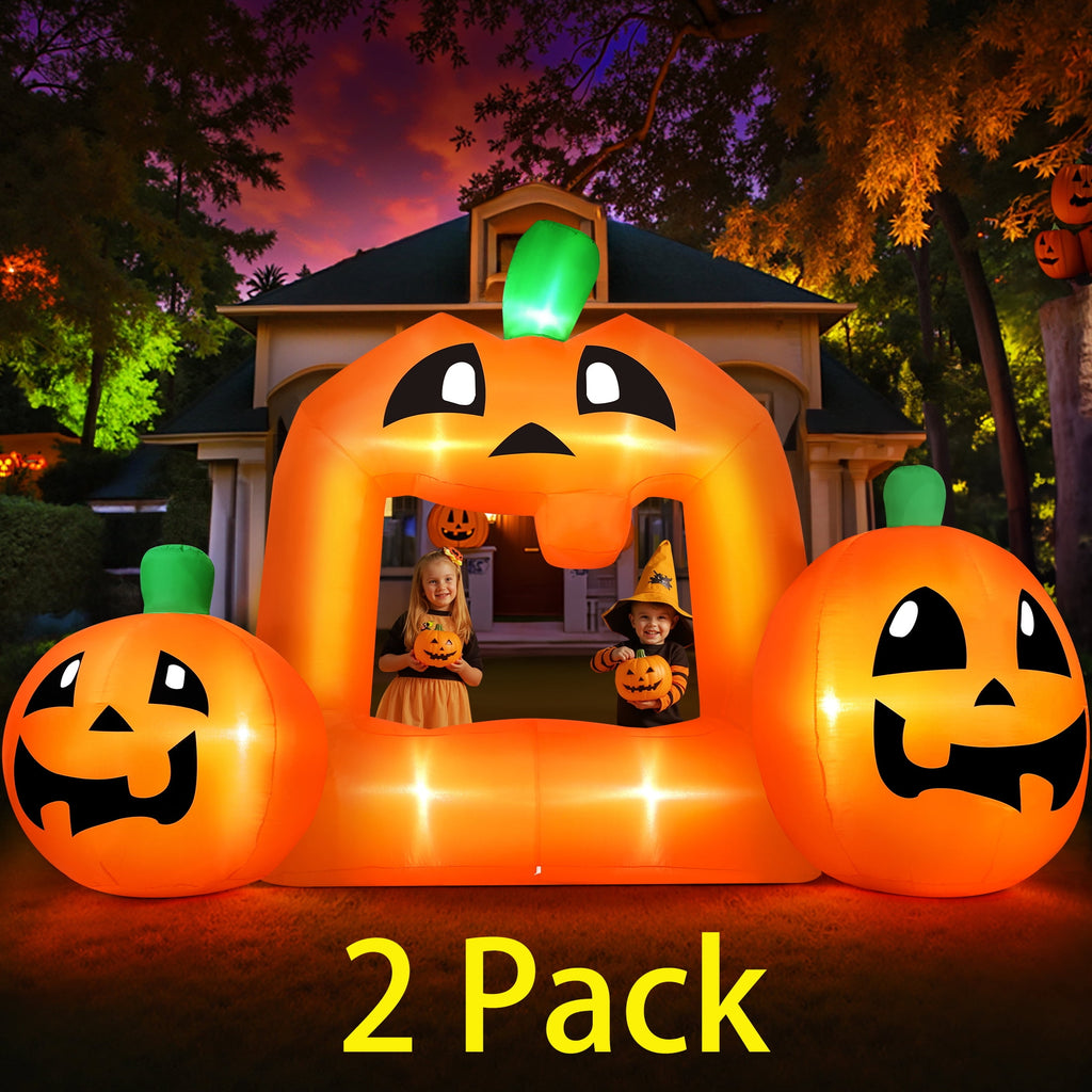 Witchwood™ (2 pack) 8.5FT Halloween Inflatable,Pumpkin Photo with Lights for Party Yard Decorations