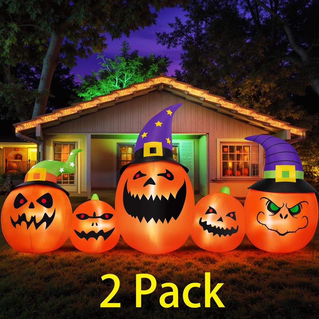 Witchwood™ (2 pack) 8FT Halloween Inflatable Pumpkins Blow ups Outdoor Decorations, Five Pumpkins with LED Lights for Party Yard