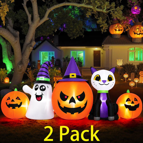 Witchwood™ (2 pack) 8FT Halloween Inflatable Pumpkins Ghost Cat with Lights,Blow ups Outdoor Decorations for Yard