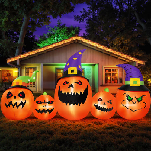 Witchwood™ (2 pack) 8FT Halloween Inflatable Pumpkins Blow ups Outdoor Decorations, Five Pumpkins with LED Lights for Party Yard