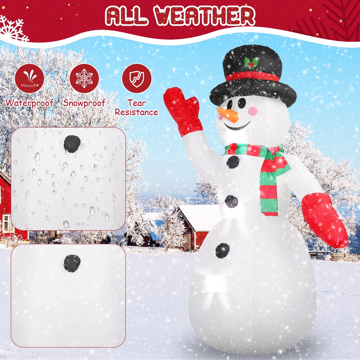Witchwood™ 8ft Snowman Christmas Inflatables, Blow up with LED Lights Built-in for Holiday/Party/Yard/Garden Decoration