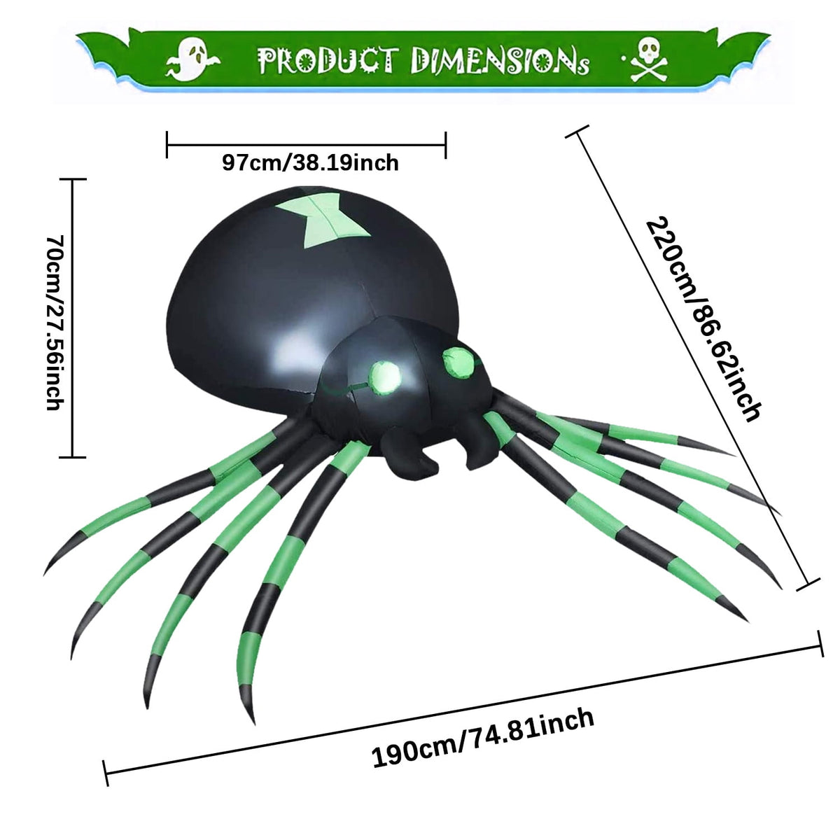 Witchwood™ 7.2FT Halloween Inflatable Spider Outdoor Decoration, Blow Up Spider with LED Light Decor, Inflatable Holiday Yard Lawn Garden Decorations for Indoor Outdoor