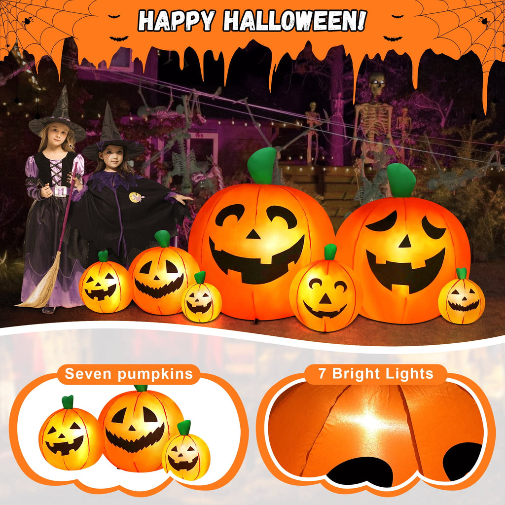 Witchwood™ 8 FT Halloween Inflatables Pumpkin,7 Pumpkins Halloween Outdoor Decoration with Built-in LED Lights,Halloween Blow Ups for Yard, Lawn, Garden Decor