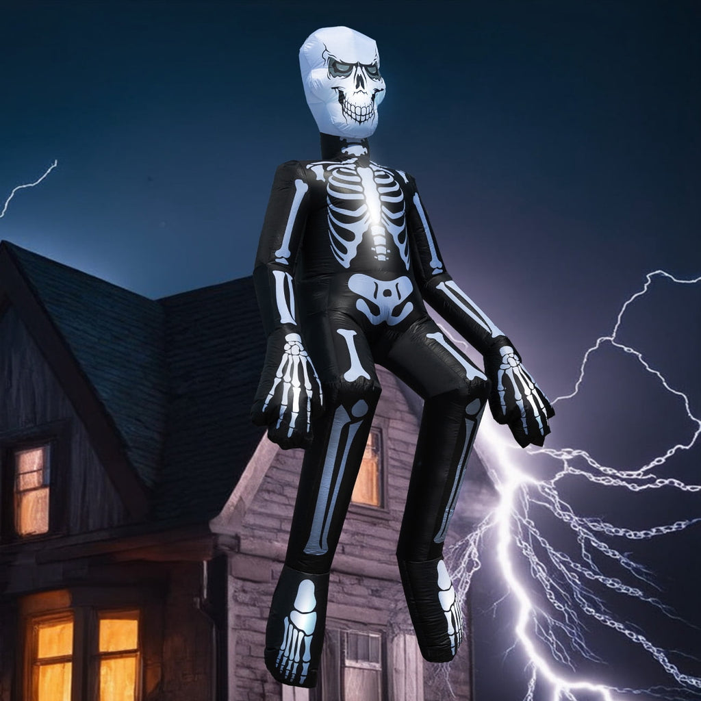 Witchwood™ Halloween Inflatables Outdoor Decorations, 10.5FT Sitting Skeleton Halloween Outdoor Inflatables Decorations Skeleton Blow Up Built in Lights Air Pump for Halloween Party Yard Garden Party Supplies