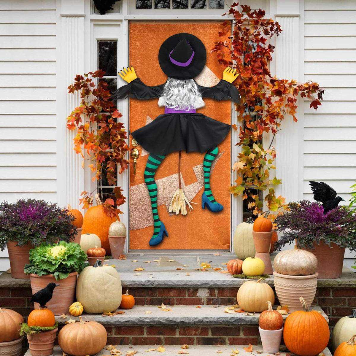 Witchwood™ Crashing Witch into Tree Large Halloween Decorations Outside, 63" Flying Witch Crashing Halloween Decor, Hanging Witch Decor Outdoor Ornaments for Front Porch, Door, Yard, Tree, Fence