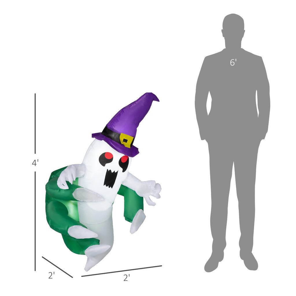 Witchwood™ Outsunny 3.9ft Inflatable Halloween Window Sticker Ghost, Halloween Decoration with LED Lights for Garden Indoor Outdoor