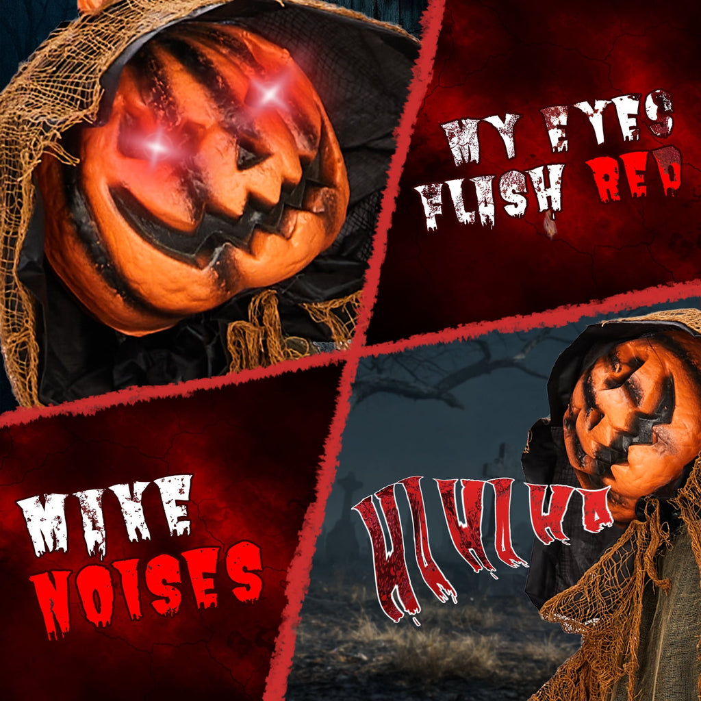 Witchwood™ 6ft Pumpkin Man Animated Animatronic Decoration Creepy Halloween w/ Classic Cape Creepy Cloaked Jack-o'-Lantern for Porch & Yard