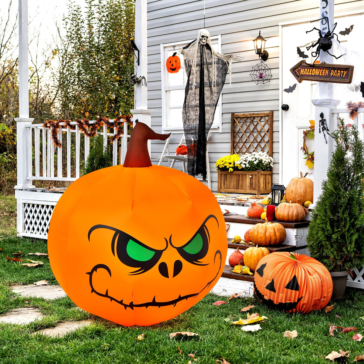 Witchwood™ Costway 4 FT Halloween Inflatable Pumpkin Large Blow up with Build-in LED Light