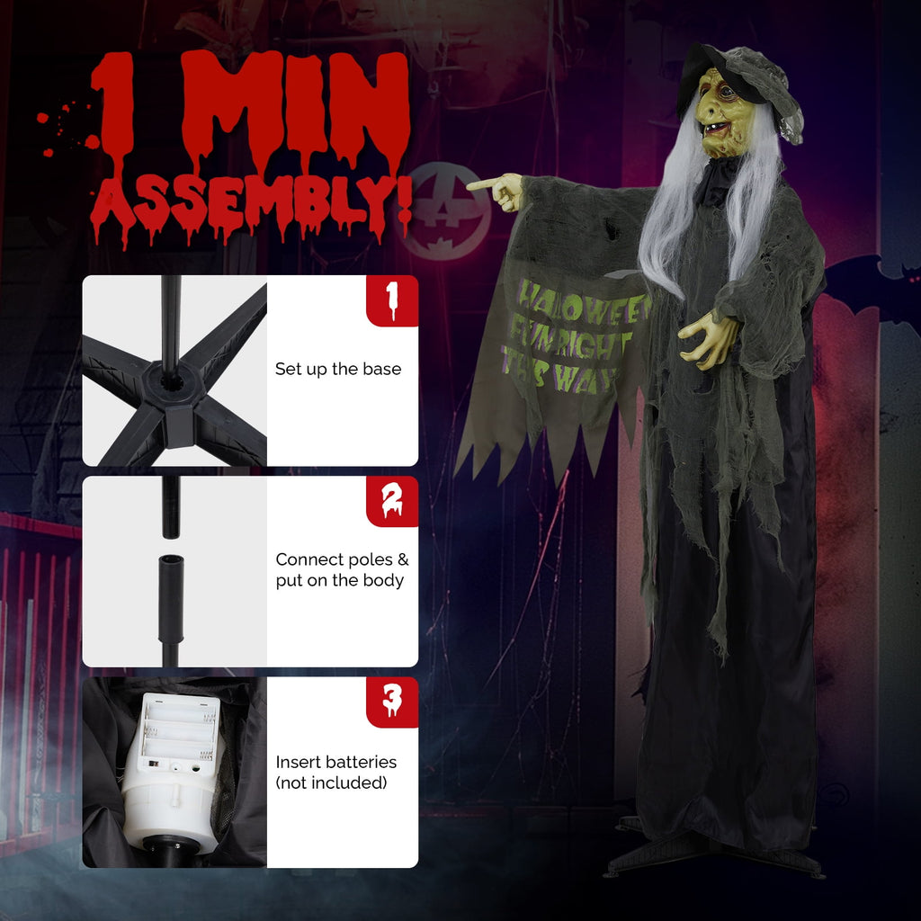 Witchwood™ 6FT Halloween Animatronic Witch Standing Outdoor Halloween Decoration w/ Red Eyes,Scary Sounds