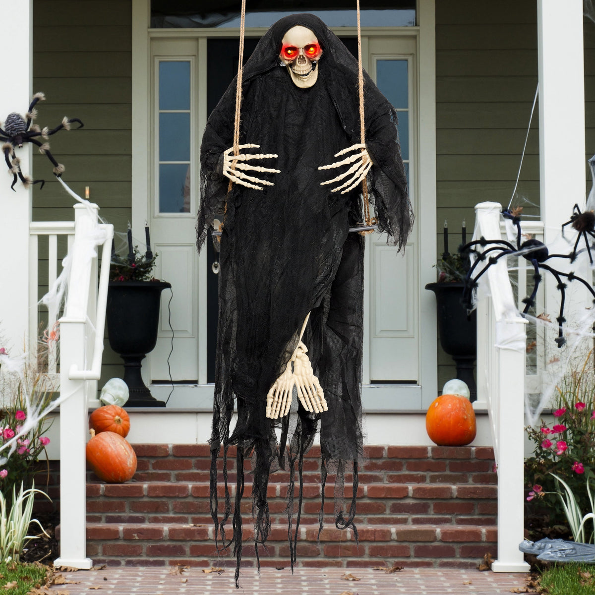 Witchwood™ 3 FT Halloween Hanging Swinging Skeleton,Light Up Creepy Grim Reaper with Black Hood Decorations for Halloween Hanging Decorations Indoor Outdoor Yard Home Decorations