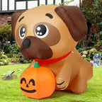 Witchwood™ COMIN 5 FT Halloween Inflatables Dog Outdoor Yard Decorations Blow Up Pug Holding Pumpkin with Built-in LEDs for Indoor Party Garden Lawn Decor