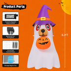 Witchwood™ Halloween Inflatables 6 FT Inflatable Ghost Dog with Pumpkin in Mouth & Witch Hat, Halloween Ghost Dog Inflatables with LED Lights, Outdoor Halloween Decorations for Halloween Holiday Party