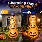 Witchwood™ 8ft Halloween Inflatable, Stacked Pumpkins with Witch Hat and Built-in LED Lights, Outdoor Blow up Yard Decor for Lawn, Garden, Porch and Halloween Party, Orange