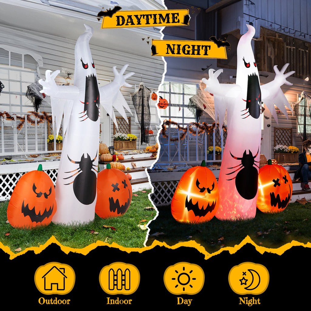 Witchwood™ 12 FT Halloween Inflatables Ghost Pumpkin Outdoor Halloween Decoration