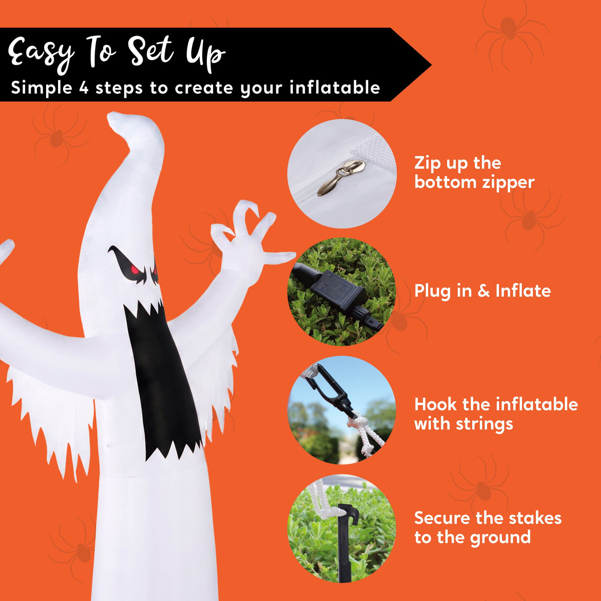 Witchwood™ 12 ft Halloween Inflatable Outdoor Ghost,Giant Ghost Blow Up Decor with Built-in LED Lights,inflatables with Build-in LEDs,Spooky Outdoor Decorations for Yard & Lawn