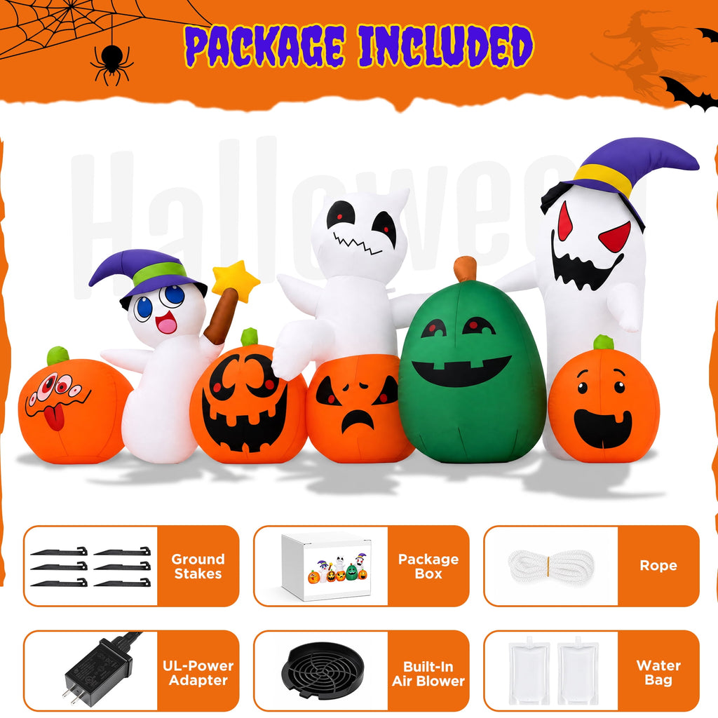 Witchwood™ 7ft Long Halloween Inflatable with Lights,Pumpkin Ghost for Outdoor Decorations