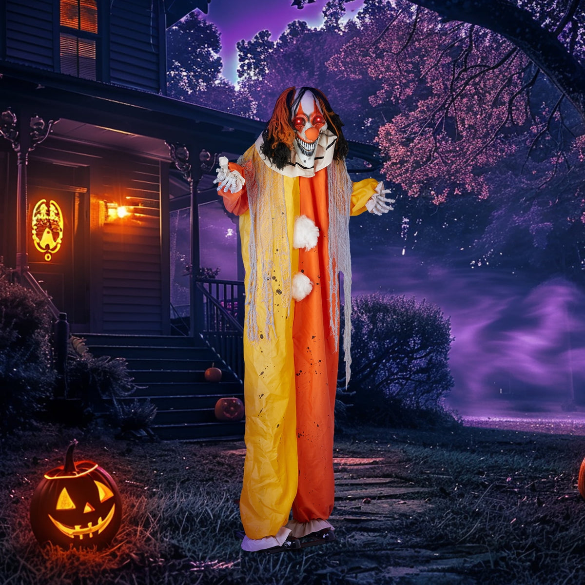 Witchwood™ 8.2 FT Halloween Animatronic Clown Standing Outdoor Halloween Decoration w/ Red Eyes,Scary Sounds