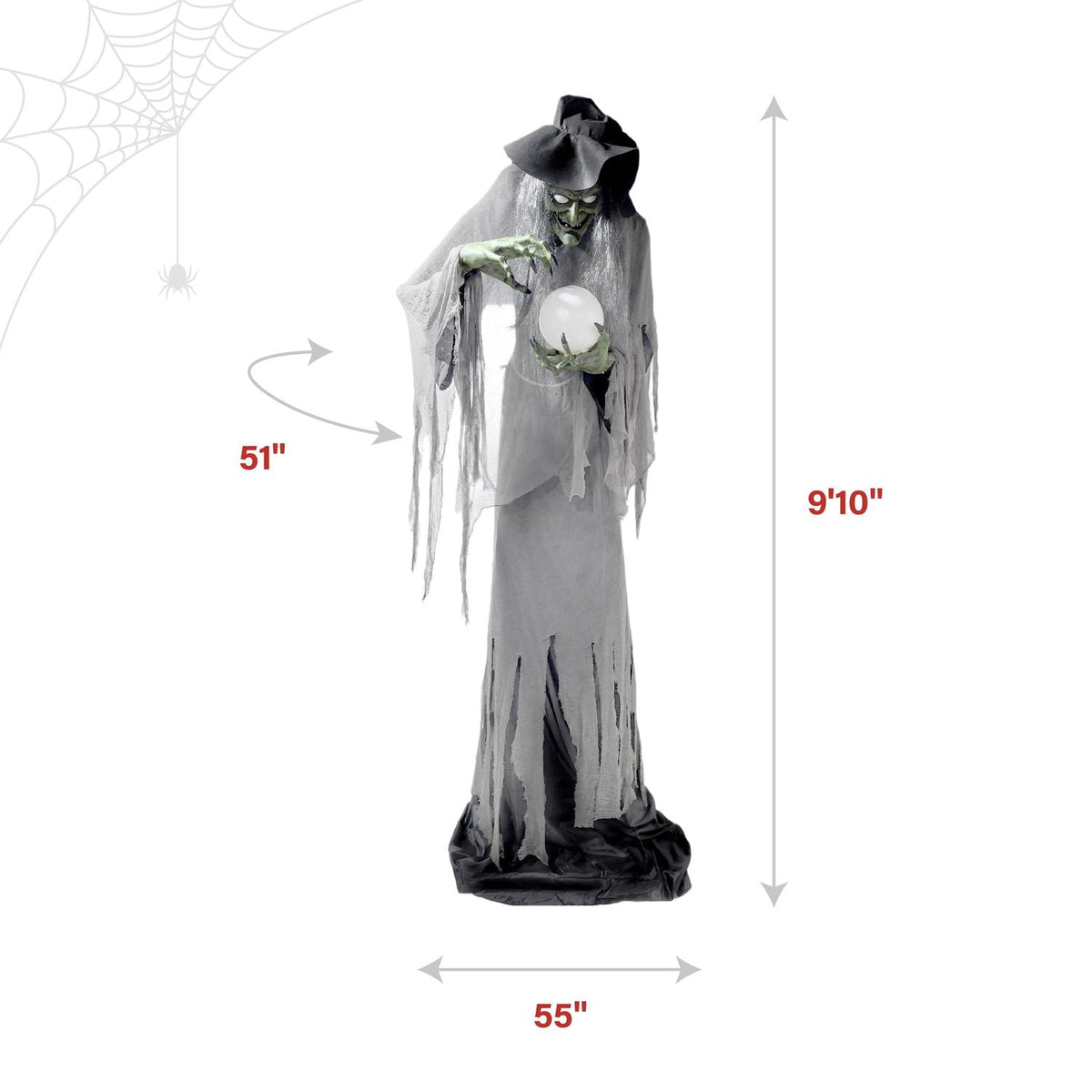 Witchwood™ Towering Witch Halloween Animatronic with Glowing Eyes & Magic Ball, 9.8-Ft