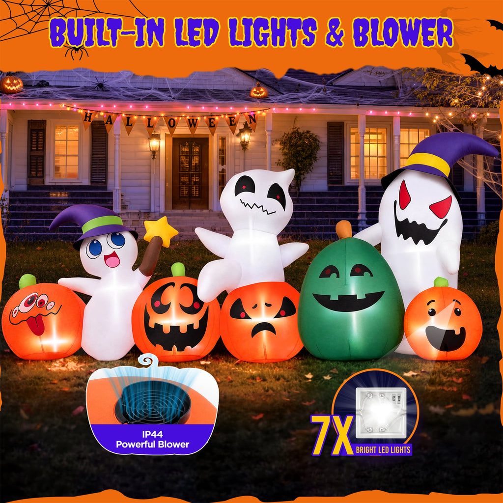 Witchwood™ (2 pack) 7ft Long Halloween Inflatable with Lights,Pumpkin Ghost for Outdoor Decorations