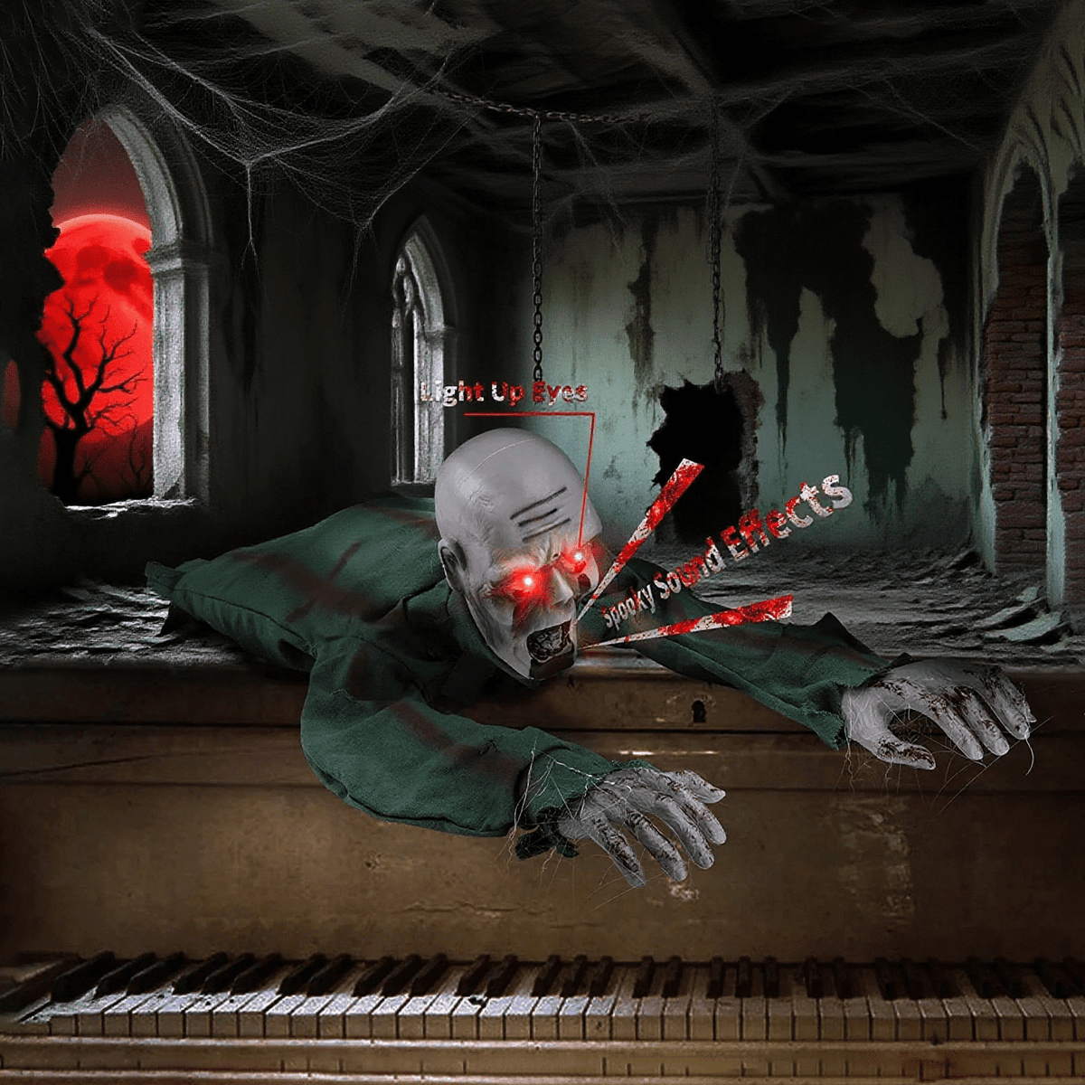 Witchwood™ Halloween Animated Decorations, Outdoor Crawling Zombie with Horror Sound & Glowing Eyes, Zombie Ground breaker Ghost for Graveyard, Lawn, Haunted House Prop Decor