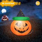 Witchwood™ Patiojoy Halloween Decoration 4 Ft Blow-up Inflatable Pumpkin With Witch Hat LED Bulbs Yard
