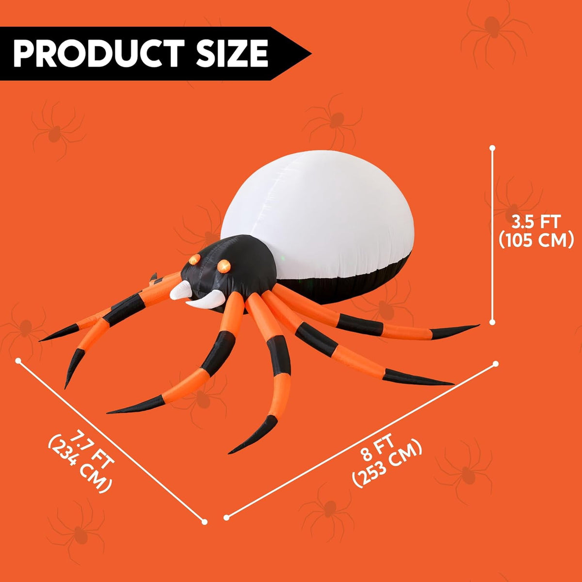 Witchwood™ 8 FT Halloween Inflatables Spider with Rotating Colorful Light,Light Up Spider with Orange Eyes Halloween Blow up Yard Decorations,Outdoor Halloween Decor