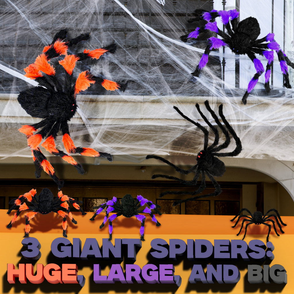 Witchwood™ JoyX Giant Halloween Spider Web Decoration Set, 23 ft Huge Web with 50" Large Spider, LED Light, and Glow in The Dark Spiders for Outdoor Yard Decor