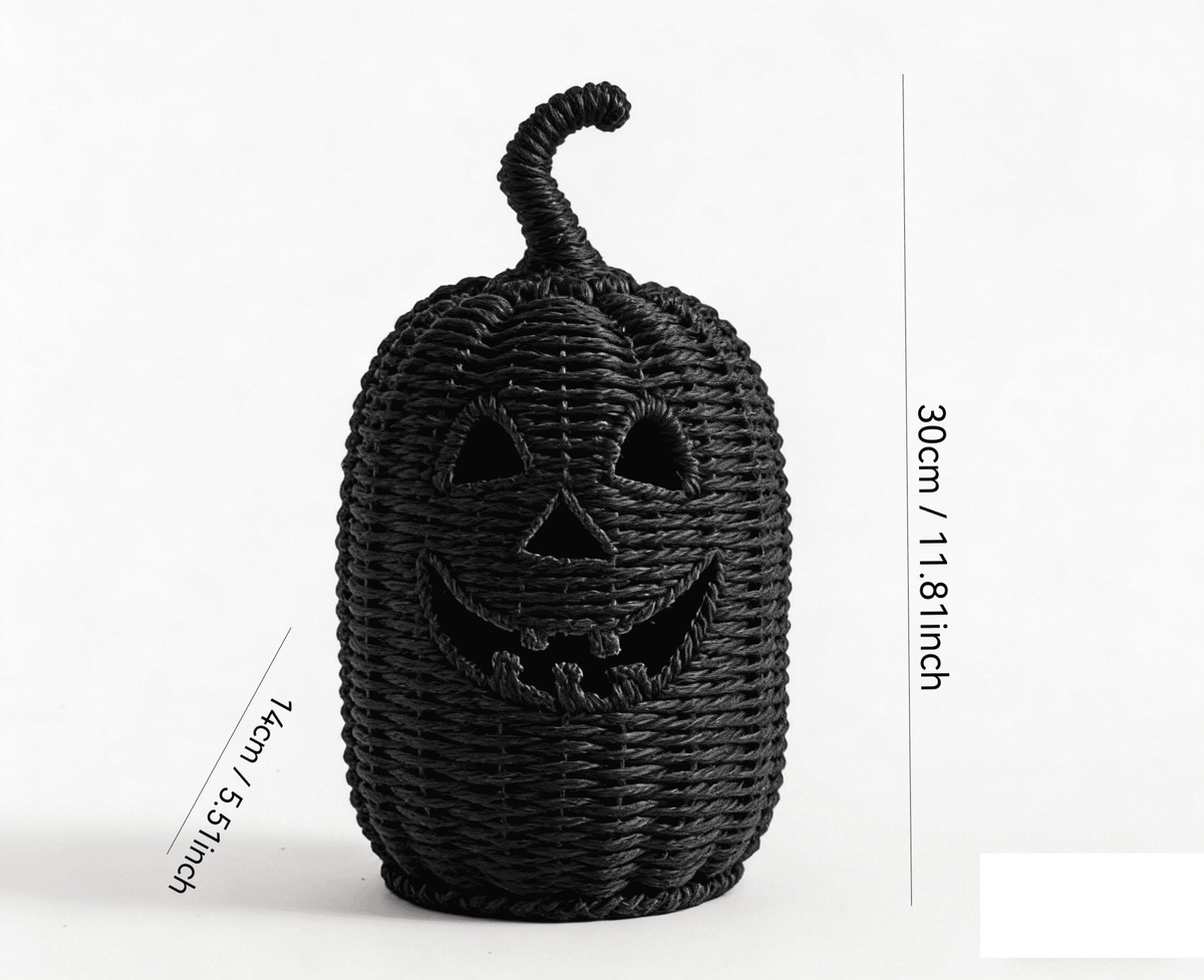 Witchwood™ THOPBPRK 2026 Black Halloween Woven Pumpkin Jack-O'-Lantern, Halloween Decorations Pumpkin, USE LED Candle, Rattan Fall Halloween Decor for Home, 1Pack 11.8 Inch A