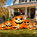 Witchwood™ 8.1FT Halloween Inflatable Pumpkin Stack, 7 Glitter Pumpkins with Black Cat and LED Lights, Outdoor Yard & Garden Decor