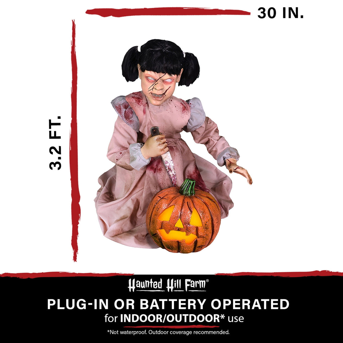 Witchwood™ Lunging Pumpkin Carver Zombie Girl with Jack O'Lantern by Tekky, 3.2 ft Premium Talking Halloween Animatronic, HHPMPCVR-FLSA
