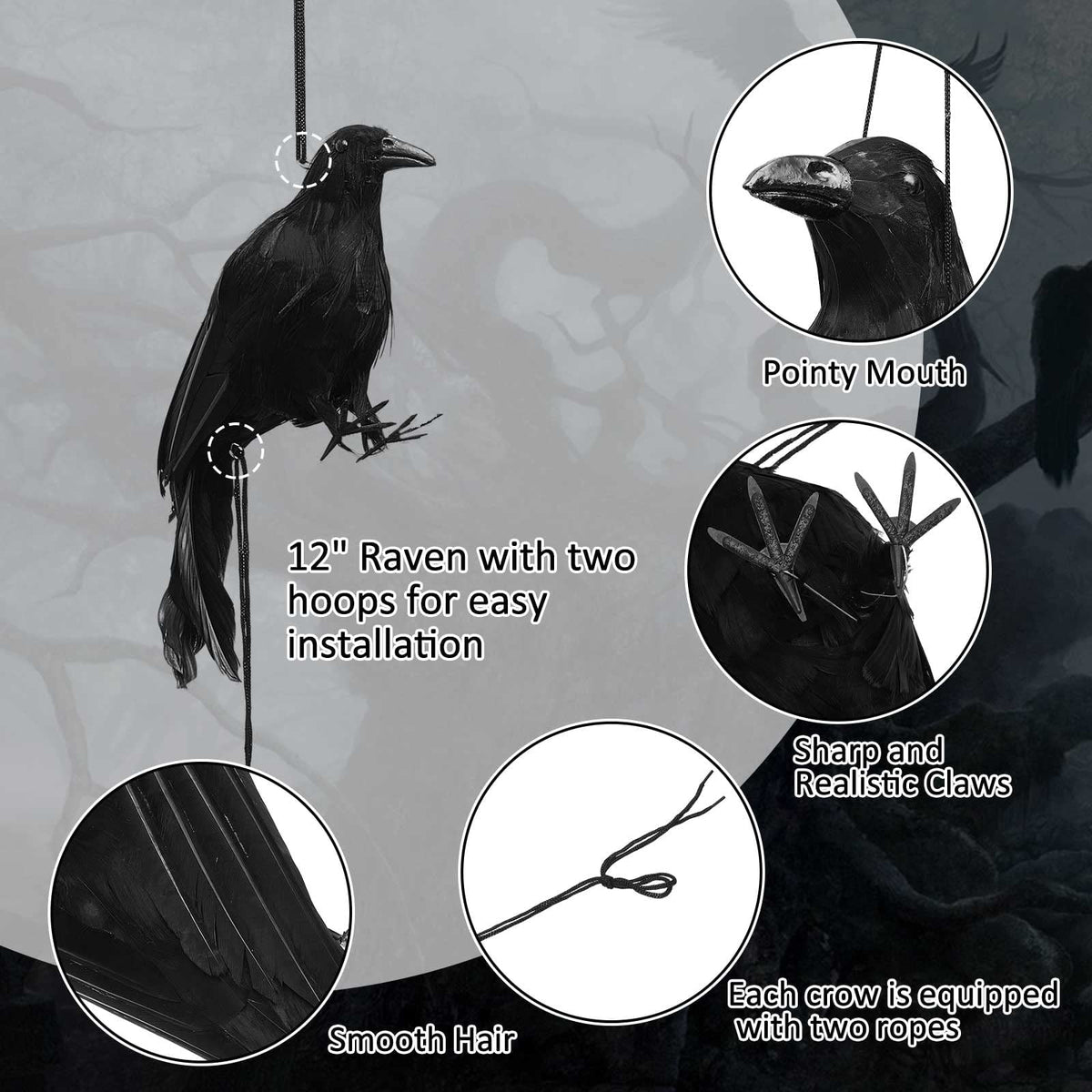 Witchwood™ Halloween Realistic Hanging Dead Crows Decoy Fake Crows for Halloween Garden Tree Porch Terrify Decorations