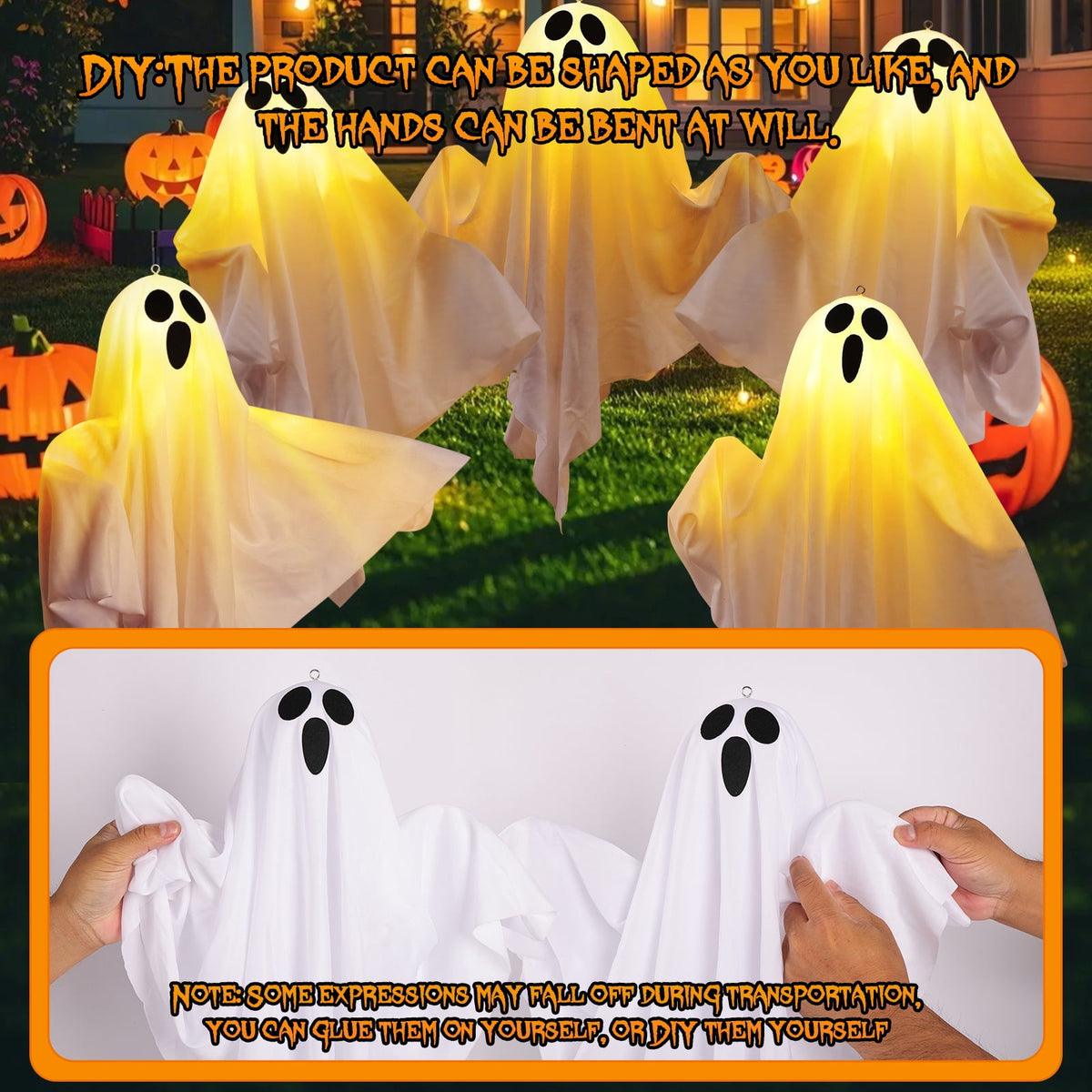 Witchwood™ Halloween Decorations, Solar Garden Lights Outdoor, 5Packs Halloween Ghost Decorations Lights Indoor, Solar Scary Ghost Path Lights for Halloween Party Decor, Porches Yards Gardens Lawn, Warm White