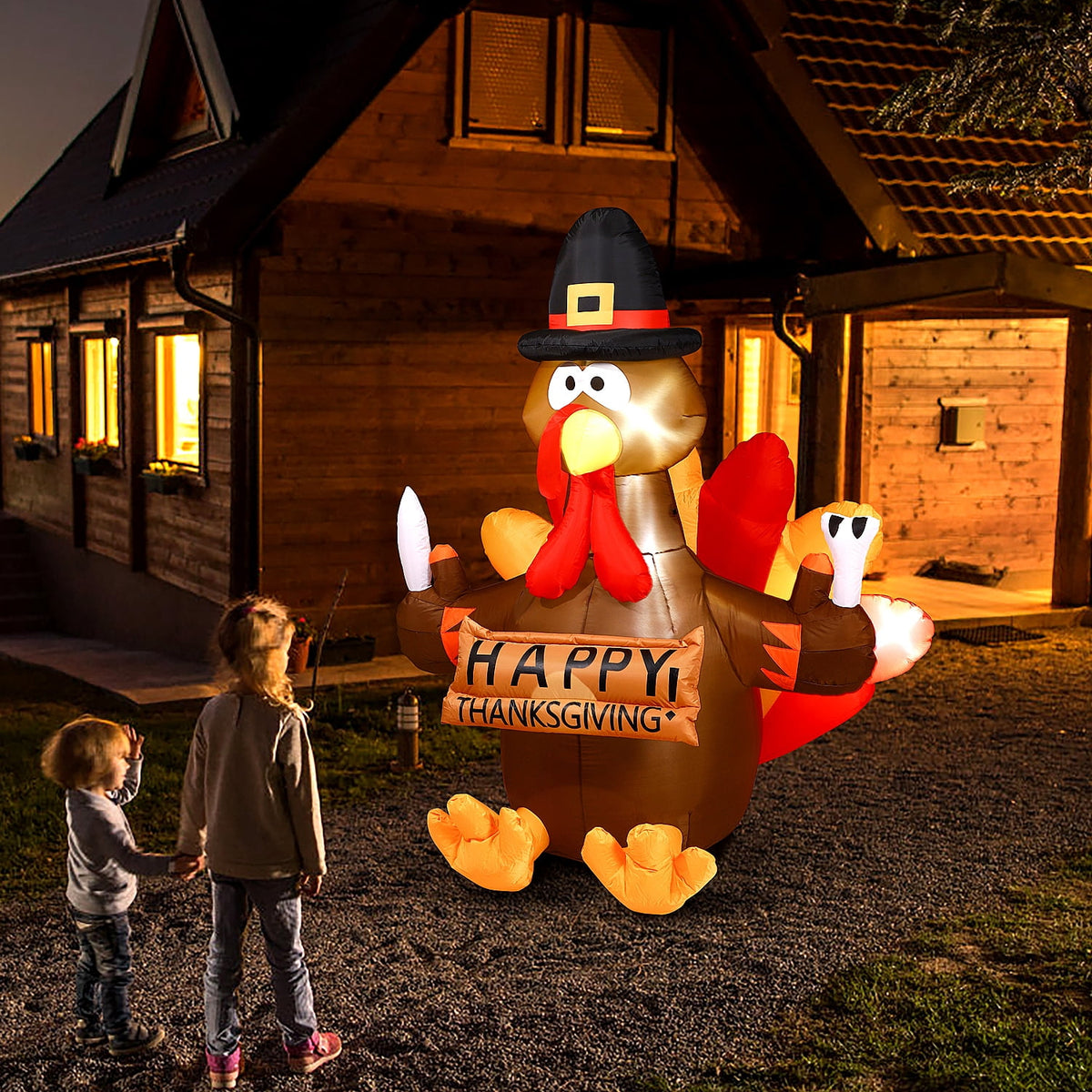Witchwood™ Thanksgiving Inflatable Turkey 5FT Blow up Outdoor Thanksgiving Inflatables Decoration with LED Lights for Holiday Party Yard Garden