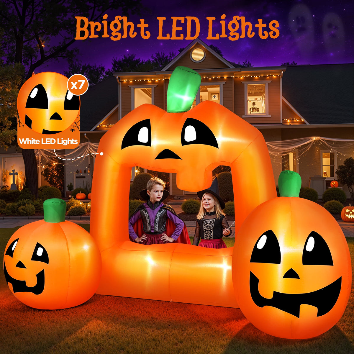 Witchwood™ (2 pack) 8.5FT Halloween Inflatable,Pumpkin Photo with Lights for Party Yard Decorations