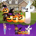 Witchwood™ Vrilay Halloween Inflatables, 7 FT Long 4 Pumpkins with Cute White Ghost Outdoor Decorations, Built-in LEDs, Blow Up Party, Waterproof Yard, Garden, Lawn Decor