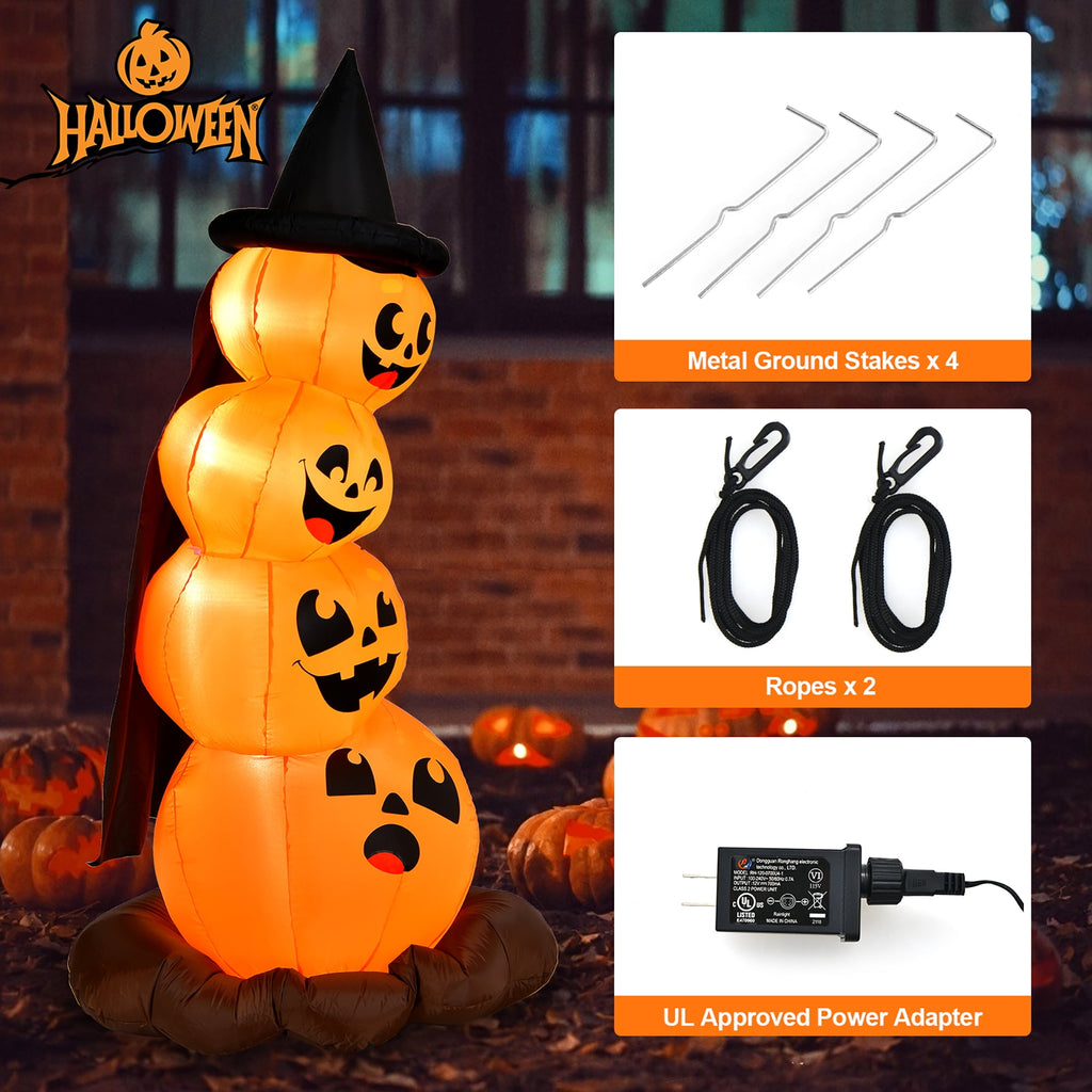 Witchwood™ Costway 6.8FT Halloween Inflatable Pumpkin Combo Blow up Pumpkins w/ Witch?s Hat