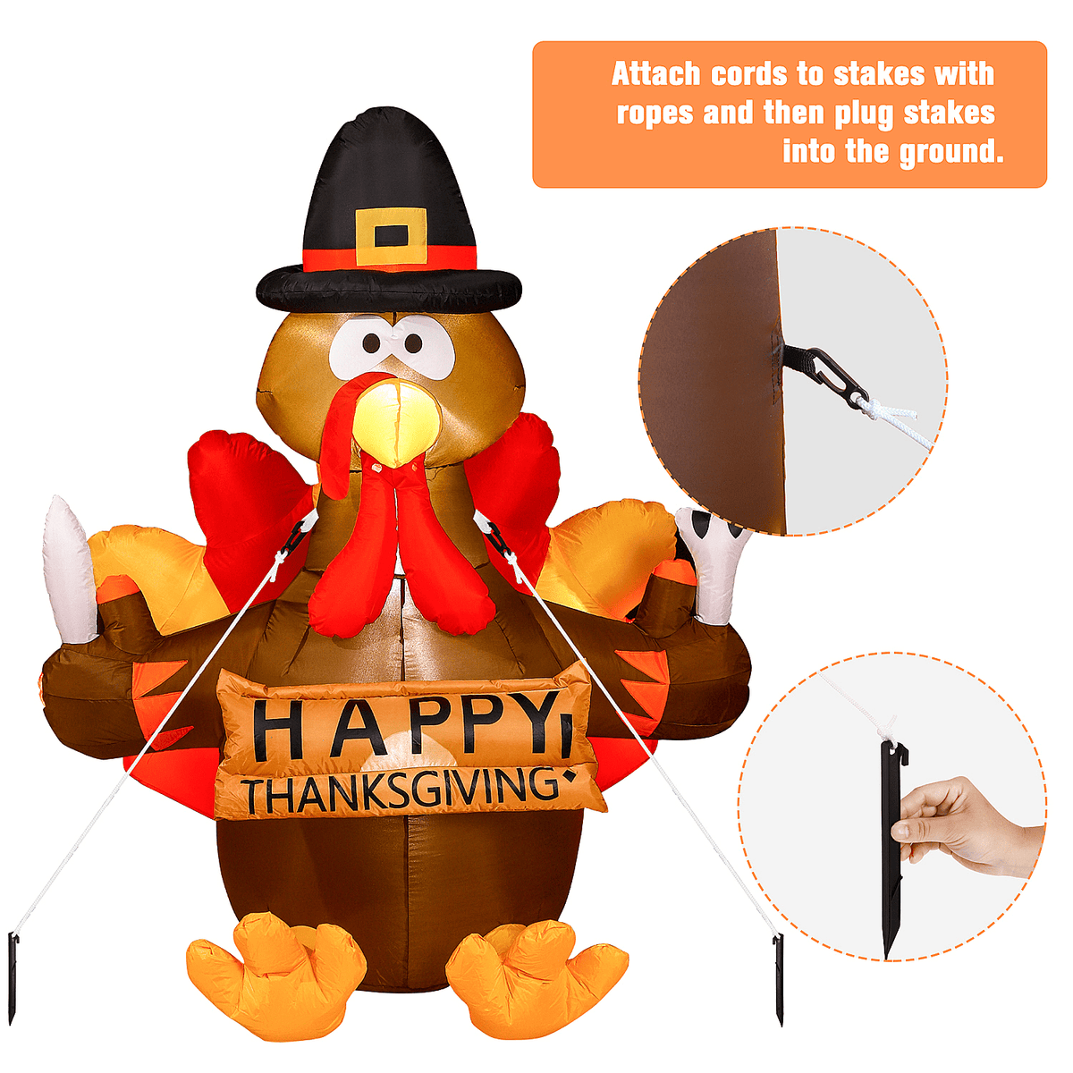 Witchwood™ Thanksgiving Inflatable Turkey 5FT Blow up Outdoor Thanksgiving Inflatables Decoration with LED Lights for Holiday Party Yard Garden