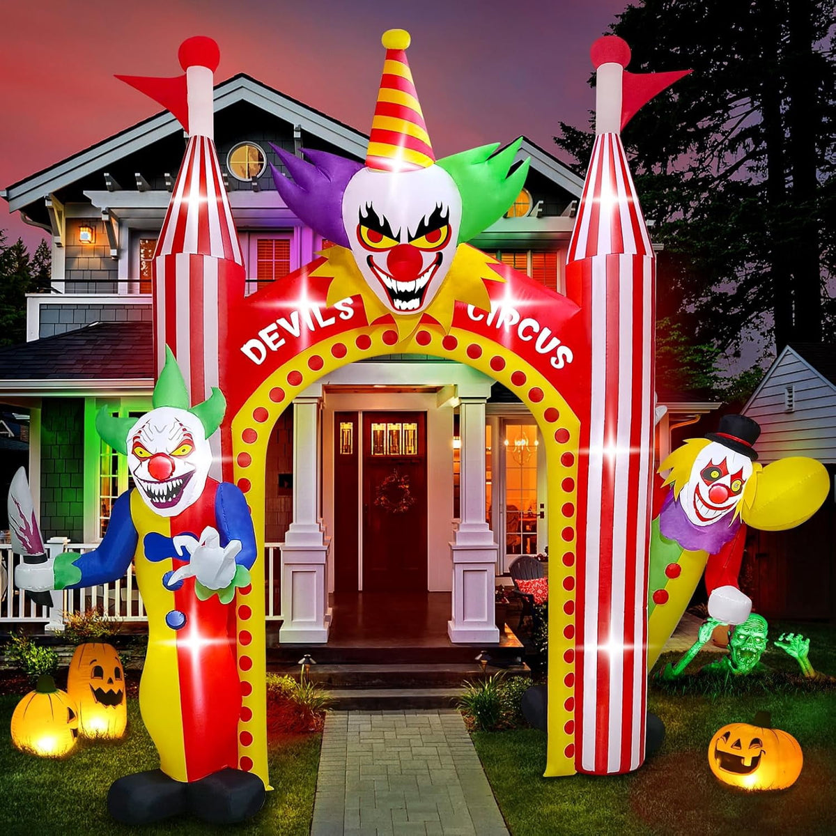 Witchwood™ 12FT Giant Clown Inflatable Archway with Built-in Lights ? Scary Outdoor Yard Decorations for Garden, Lawn, and Indoor Halloween Decor
