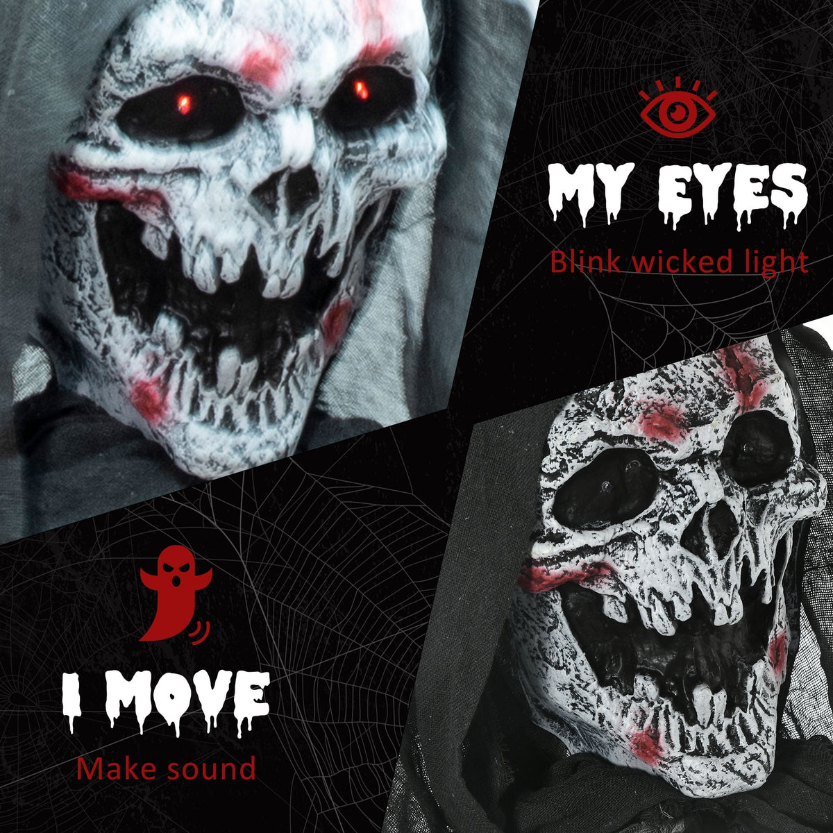 Witchwood™ Outsunny 74" Life Size Outdoor Halloween Decorations Skeleton Witch, Animated Prop Animatronic Decor with Sound and Motion Activated, Light Up Eyes and Chest, Howling and Chain Sound