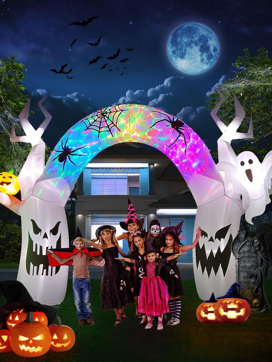 Witchwood™ 17FT Halloween Inflatable with Colorful Pumpkin & Ghost ? Built-in LED Lights for Yard, Lawn, Garden, Indoor & Outdoor Halloween Party Decorations