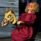 Witchwood™ 3.2 ft Voice & Sound-Sensor Rocking Horse Girl Halloween Animatronic, HHRCKHRSGRL-1FLSA