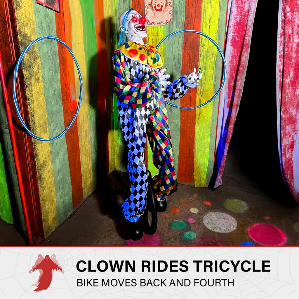 Witchwood™ 5.9 ft Voice & Sound-Sensor Clown on Tricycle Halloween Animatronic, HHTRIBKCLOWN-1FLSA