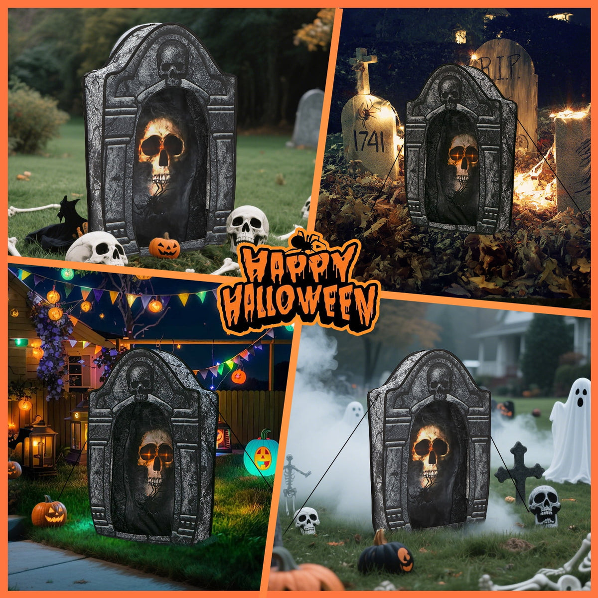 Witchwood™ Toiyjofe 3.5ft Large Halloween Tombstone with LED Skull Eyes, Foldable Battery Powered Graveyard Decor for Lawn, Garden & Haunted House