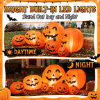 Witchwood™ 7.5 FT Long Halloween Inflatables Pumpkin Family Lighted,7 Pumpkins Blow Up Yard Decoration, Built-in LEDs, Stakes & Tethers Included for Outdoor Lawn Garden Halloween Decor